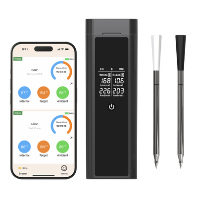 Good price IP67 termometro di carne senza fili intelligente impermeabile controllato da telefono APP termometro a doppia sonda con schermo LCD in linea