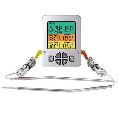 Good price Alto LCD temporaneo doppio di acciaio inossidabile della sonda 304 del termometro di carne del BARBECUE multi in linea